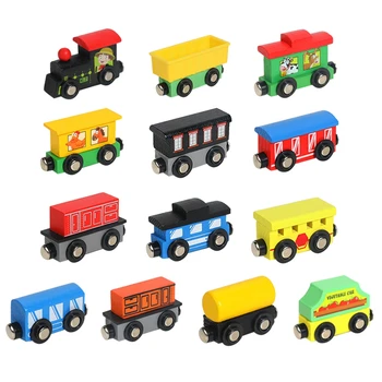 13 шт., деревянная магнитная игрушка-поезд, Деревянная железнодорожная колея, автомобиль, грузовик, аксессуары для детей, подарки на День рождения, игрушки для детей раннего образования