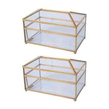 2 Практичных бокала для салфеток из золотистого стекла, Изысканная стеклянная коробка для хранения салфеток для макияжа, Элегантный подарок