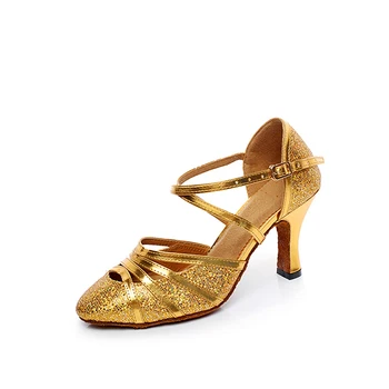 2023 Женская обувь для латиноамериканских танцев с искусственными блестками, современная девушка, профессионалка на все сезоны, импортный Лазерный каблук 8 см, золотая вспышка, нескользящая подошва