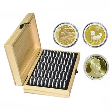 203050100 Коробки для хранения монет Круглая деревянная коробка для хранения монет Коробка для сбора памятных монет