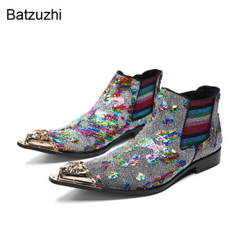 Batzuzhi/ Роскошные дизайнерские мужские ботинки, Ботильоны из кожи с блестками, мужские модные вечерние, Свадебные Мужские ботинки, Большой Размер US6-us12!