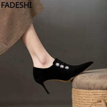 FADESHI/ Женские Короткие сапоги с острым Носком; Новинка 2022 Года; Стильная Обувь на тонком Каблуке Со Стразами; Тонкие ботинки на глубоком Каблуке