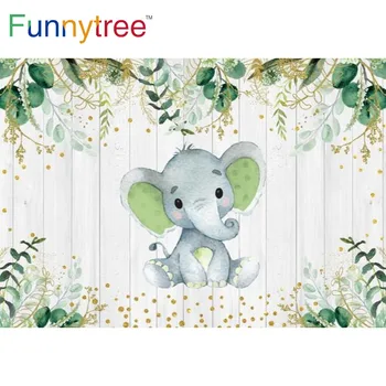 Funnytree Elephant Oh Baby Shower Вечеринка по Случаю Дня Рождения Фон Для новорожденных Золотые Точки Листья Ветви Дерево Реквизит для Фотосессии Фон