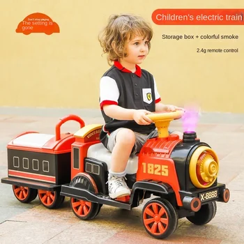 LazyChild 2023, Маленький поезд с дистанционным управлением, может сидеть на детской электрической игрушке, четырехколесном автомобиле, двухместном детском автомобиле на батарейках