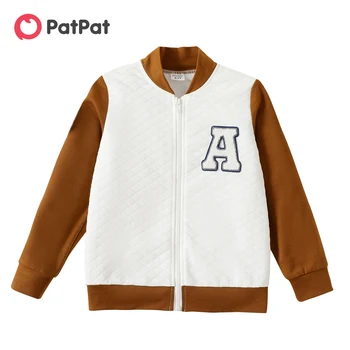 PatPat/детское пальто для мальчиков, куртка для детей, нашивка с буквами, вышитая цветными блоками, куртка-бомбер, осенне-зимняя детская теплая верхняя одежда