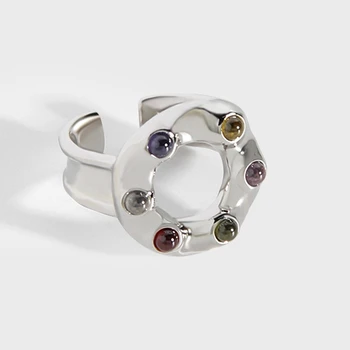 Silvology Пончики из стерлингового серебра 925 пробы, кольца с разноцветными кристаллами, Нерегулярный круглый дизайн, легкие роскошные кольца для женщин, украшения на день рождения