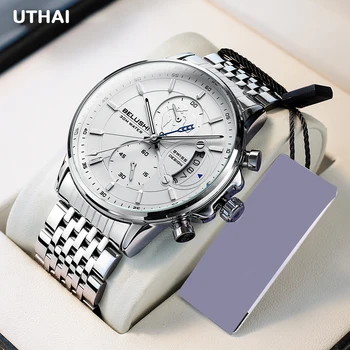 UTHAI Leather Business Fashion, кожаный ремешок для часов с тремя глазками, Водонепроницаемые кварцевые мужские часы H77