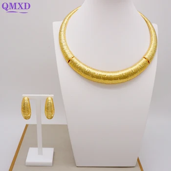 Большие ювелирные наборы Золотого цвета в Дубае, Женское Свадебное длинное ожерелье, Эфиопский набор, Традиционное ожерелье, серьги, Ювелирный набор
