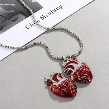 Бьющееся красное Сердце, ожерелье с подвеской Для женщин, Модное ретро-панк-готическое ожерелье с открытым Сердцем, подарок из Бижутерии