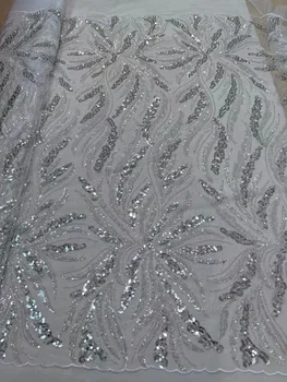 Высококачественная белая Кружевная Ткань с бисером для Вечернего Платья, Роскошная Африканская Вышитая Сетка, Швейцарский Шнурок Ручной Работы