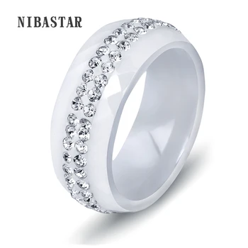 Высококачественные черно-белые кольца в простом стиле из керамики с кристаллами для женщин