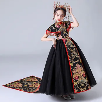 Детская Вышивка, Новинка, Одежда для Подиума, Детские Великолепные костюмы для выступлений, Китайская Традиционная Древняя Ханьфу для девочек