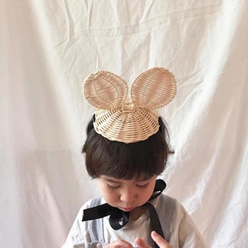 для креативных летних детей Детская шапочка Mickeys Rabbit Милая декоративная шляпка из ротанга Мультяшная шляпка для пляжного отдыха