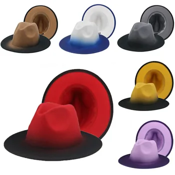 Женская Фетровая шляпа, зимние Войлочные шапки для мужчин, Градиентная цветная шляпа-котелок с широкими полями, Роскошные Повседневные мужские Фетровые шляпы Chapeau Femme