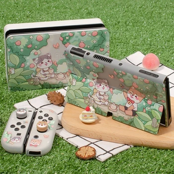 Защитный чехол для пикника с кошкой и собакой для Nintendo Switch, Oled-крышка, Закрепляемый защитный жесткий чехол для ПК для контроллера Nintendo Switch