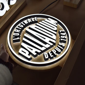 Изготовленный на заказ Акриловый светодиодный логотип, Имитирующий древесно-зернистые основания из нержавеющей стали для рекламных вывесок, бизнес-вывеска