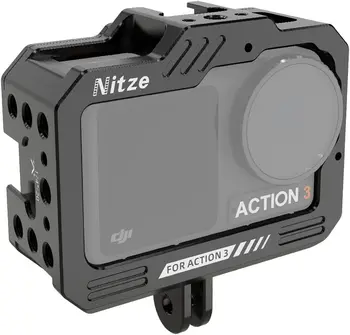 Клетка для камеры Nitze DJI Osmo Action 3, встроенный магнитный быстроразъемный адаптер и холодная обувь, защитный чехол