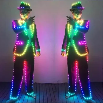 Красочный светодиодный костюм для танцевального представления, Светодиодная сценическая одежда, Светящиеся костюмы, RGB светодиодный костюм