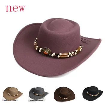 Новая ковбойская шляпа с круглым верхом, модная однотонная джазовая шляпа унисекс для улицы с украшением в форме коровы, западная ковбойская шляпа