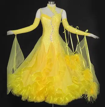 Платья для соревнований по бальным танцам, желтый вальс, желтое стандартное платье для бальных танцев, детский танцевальный костюм, бальное платье для бальных танцев