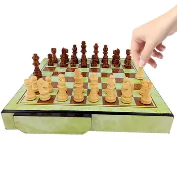 Портативный деревянный международный шахматный набор с ящиком для хранения, настольная игра, забавная игра, коллекция шахматных фигурок, настольная игра для детей