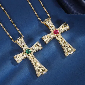 Рождественское ожерелье с крестом из изумрудных камней для женщин, изысканные кристаллы, винтажные ювелирные подвески для изготовления ювелирных изделий, подарок друзьям
