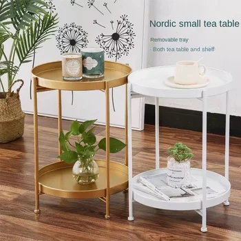 Скандинавский простой железный двухслойный маленький журнальный столик угловой круглый журнальный столик мини-диван приставной столик