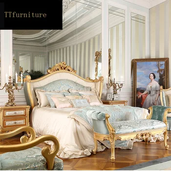 Современная Европейская кровать из массива Дерева на 2 персоны, Модная Резная Кожаная Французская Мебель Для Спальни King Size jxj86