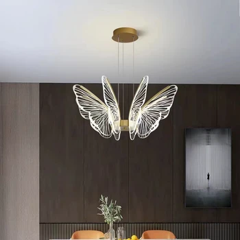 Современный светодиодный подвесной светильник, Роскошная золотая основа, акриловая бабочка, Подвесной светильник для столовой, гостиной, Спальни, Декоративный светильник