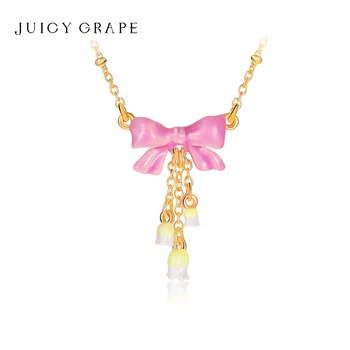 СОЧНЫЙ ВИНОГРАД, 18-каратная позолоченная Розовая цепочка с бантиком на ключицах, процесс эмалирования, Элегантное и простое Женское ожерелье с цветочным перезвоном