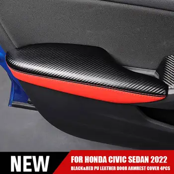 Черно-красная крышка Дверного подлокотника из искусственной кожи 4шт для Honda Civic Седан 2022