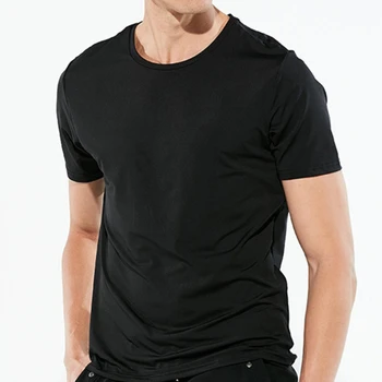 № 2 A1141, быстросохнущая спортивная мужская футболка для отдыха, Черная, с короткими рукавами, повседневная, из шелка Льда, однотонная, свободная, с круглым вырезом
